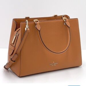 KATE SPADE Leila Medium Triple Compartment Satchel Purse Tan & Gold with Wallet